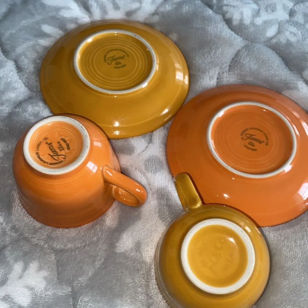 Fiesta Homer Laughlin Orange Teacup Set Saucers Cups Lead Free USA‎ made
